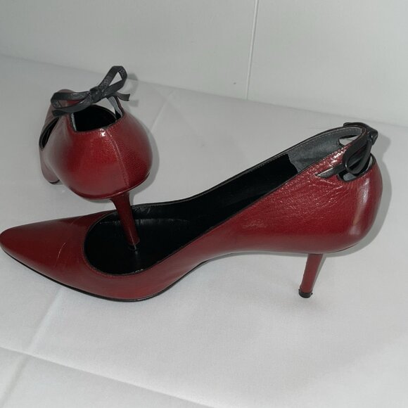 Richard Tyler Cherry Red,  Pointed high Heels, US size 8  made in Italy Bow - Picture 9 of 14